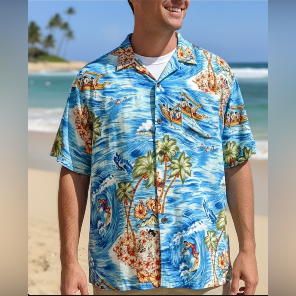 Ocean Current Surf Print Blue Shirt